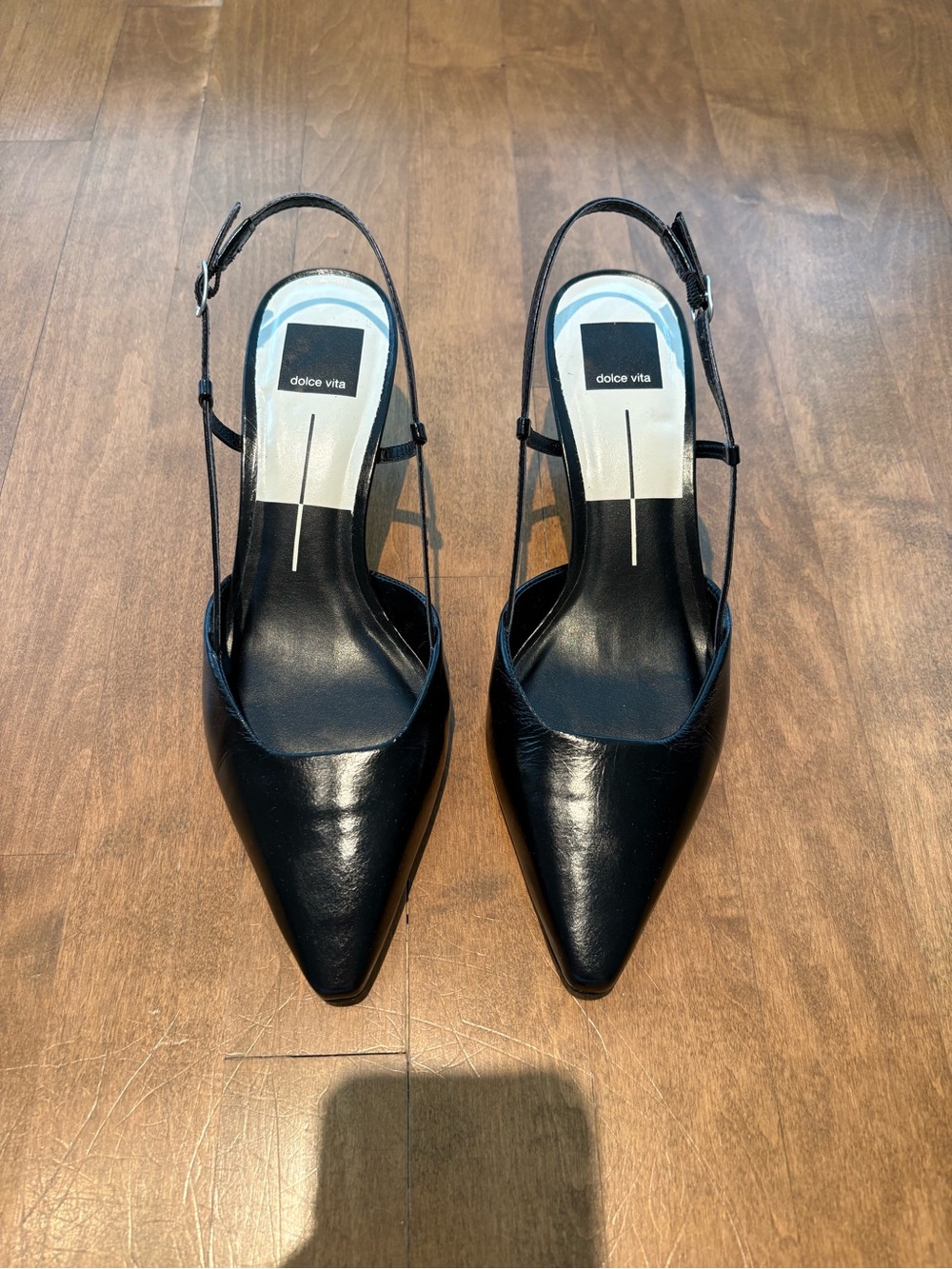 Dolce Vita Black Leather Pointed Slingback Heels